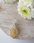Wire wrapped citrine necklace on sterling silver chain November birthstone pendant for women handmade by Designs by Nature Gems