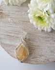 Wire wrapped citrine necklace on sterling silver chain November birthstone pendant for women handmade by Designs by Nature Gems