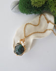 Emerald and Pearl Necklace - Gold Plated Copper