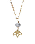 Herkimer Diamond Necklace - Bead Lotus Charm Necklace - 14K Gold-Filled