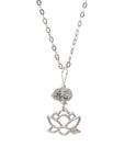 Herkimer Diamond Necklace - Bead Lotus Charm Necklace - Sterling Silver
