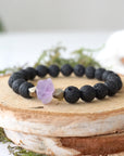 Raw Amethyst and Black Lava Beads Healing Crystal - Mala Bracelet