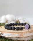 Raw Amethyst and Black Lava Beads Healing Crystal - Mala Bracelet