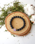 Raw Amethyst and Black Lava Beads Healing Crystal - Mala Bracelet