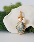 Raw Crystal and Pearl Necklace - Gold Plated Pendant - Choose Your Birthstone DesignsbyNatureGems