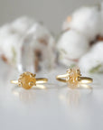 Two adjustable citrine rings 14k gold vermeil showing natural variation - different crystal colors sizes shapes wire wrapped handmade unique one of a kind