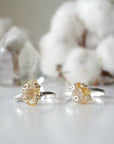 Two adjustable citrine rings sterling silver 925 showing natural variation - different crystal colors sizes shapes wire wrapped handmade unique one of a kind