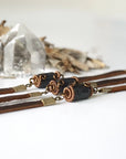 Black Tourmaline Bracelet in Brown Leather Cord Designs by Nature Gems