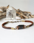 Black Tourmaline Bracelet in Brown Leather Cord Designs by Nature Gems