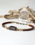 Black Tourmaline Bracelet in Brown Leather Cord Designs by Nature Gems