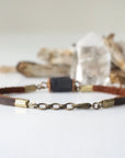 Black Tourmaline Bracelet in Brown Leather Cord Designs by Nature Gems