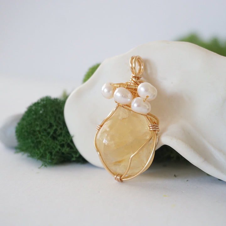 Citrine and Pearl Necklace - Gold Plated Necklace Designs by Nature Gems