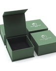 Designs by Nature Gems branded jewelry box packaging for adjustable raw rainbow moonstone ring in 14k gold vermeil, gift-ready.