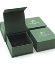 Designs by Nature Gems branded jewelry box packaging for adjustable raw Herkimer diamond ring in 925 sterling silver.