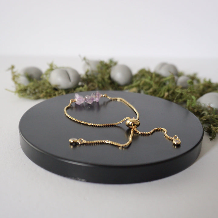 Gold Plated Adjustable Amethyst Bar Crystal Bracelet Designs by Nature Gems