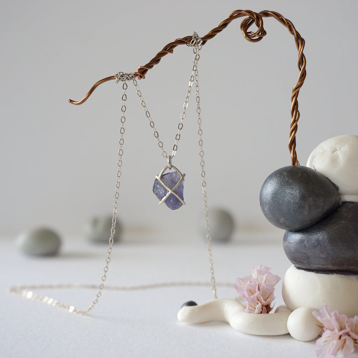 Iolite Sapphire Sterling Silver Huggie Charm Necklace Designs by Nature Gems