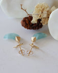 Detailed close-up of open circle stud earring closure, Lux Aquamarine Moon Stud Earrings, 14k gold filled, handmade craftsmanship.