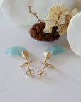 Detailed close-up of open circle stud earring closure, Lux Aquamarine Moon Stud Earrings, 14k gold filled, handmade craftsmanship.