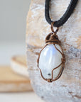 Men's Rainbow Moonstone in Antique Bronze - With Black Leather Cord Designs by Nature Gems