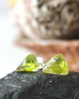 Men's Raw Green Peridot Crystal Stud Earrings DesignsbyNatureGems
