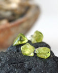 Men's Raw Green Peridot Crystal Stud Earrings DesignsbyNatureGems