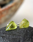 Men's Raw Green Peridot Crystal Stud Earrings DesignsbyNatureGems