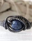 Men's natural sapphire ring with antiqued 925 sterling silver wire wrap — handcrafted September birthstone jewelry by Designs by Nature Gems