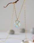 Back angle of minimalist aquamarine necklace in gold, genuine aquamarine and gold vermeil, Designs by Nature Gems
