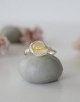 Front view of simple raw citrine ring showing natural yellow crystal wire wrapped in silver - handmade minimalist ring