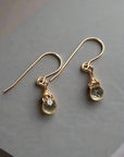 Natural citrine drop earrings in 14k gold filled - handmade wire wrapped crystal dangle earrings for women showing front view November birthstone jewelry