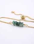 Natural emerald slider bracelet with raw green emerald crystals on gold plated brass adjustable chain - May birthstone jewelry for women