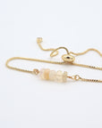 Natural opal slider bracelet with raw opal crystals on gold plated brass adjustable chain - October birthstone jewelry for women
