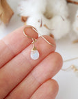 Rainbow moonstone drop earrings in hand for size reference, genuine faceted rainbow moonstone, 14k gold filled