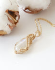 Rainbow moonstone necklace with 14k gold filled chain and handcrafted cabochon pendant for women