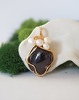 Raw Crystal and Pearl Necklace - Gold Plated Pendant - Choose Your Birthstone DesignsbyNatureGems