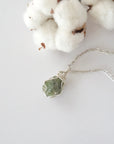Raw peridot necklace for women — handmade silver wire wrapped pendant on silver cable chain, August birthstone, by Designs by Nature Gems