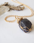 Raw Sapphire Crystal Necklace 14K Gold-FIlled - September Birthstone DesignsbyNatureGems