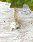 14K Gold White Howlite Crystal Unicorn Charm Necklace DesignsbyNatureGems