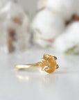 Adjustable citrine ring 14k gold vermeil angle view - natural crystal wire wrapped handmade ring for women showing adjustable band November birthstone