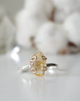 Adjustable citrine ring sterling silver 925 flat lay closeup - natural crystal wire wrapped handmade ring for women November birthstone detail view