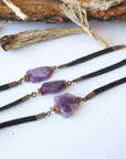 Amethyst Black Leather Bracelet Designs by Nature Gems