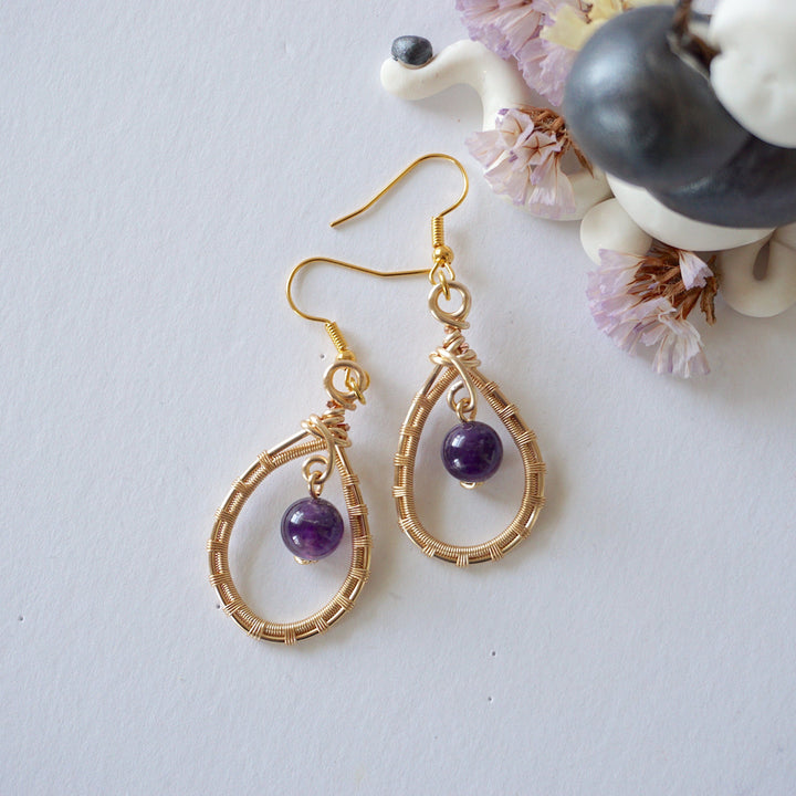 Amethyst Gold Plated Round Wire Earring Designs by Nature Gems
