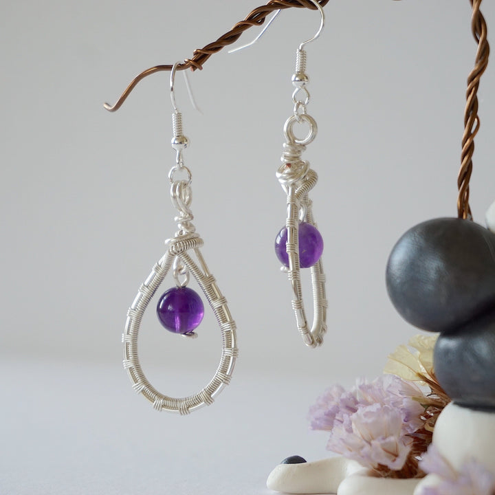 Amethyst Silver Plated Round Wire Earring Designs by Nature Gems