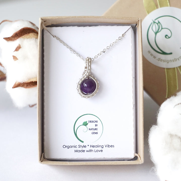 Amethyst Sterling Silver Plated Charm Necklace DesignsbyNatureGems