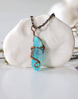 Aqua Aura Quartz Rock Crystal Point Necklace - Antique Bronze DesignsbyNatureGems