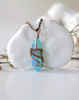 Aqua Aura Quartz Rock Crystal Point Necklace - Antique Bronze DesignsbyNatureGems