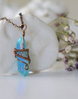 Aqua Aura Quartz Rock Crystal Point Necklace - Antique Bronze DesignsbyNatureGems
