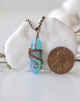 Aqua Aura Quartz Rock Crystal Point Necklace - Antique Bronze DesignsbyNatureGems