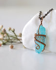 Aqua Aura Quartz Rock Crystal Point Necklace - Antique Bronze DesignsbyNatureGems