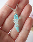 Aqua Aura Quartz Rock Crystal Point Necklace - Bright Silver DesignsbyNatureGems